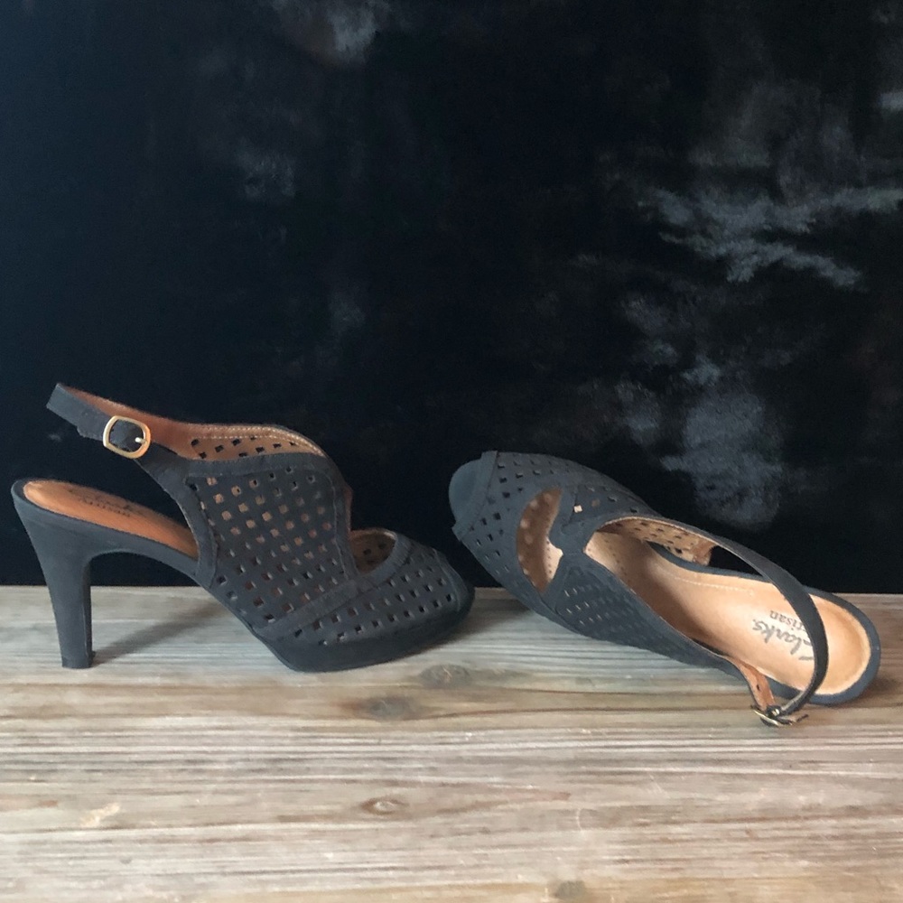 Clark Artisan Peep toe cut out perforated heels